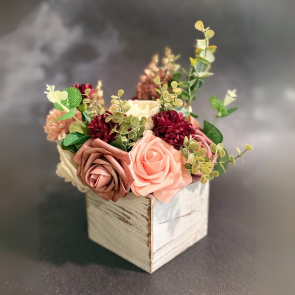 Fall Faux Floral Arrangement in Rustic Wooden Box – Home or Office Decor - Picture 5 of 13